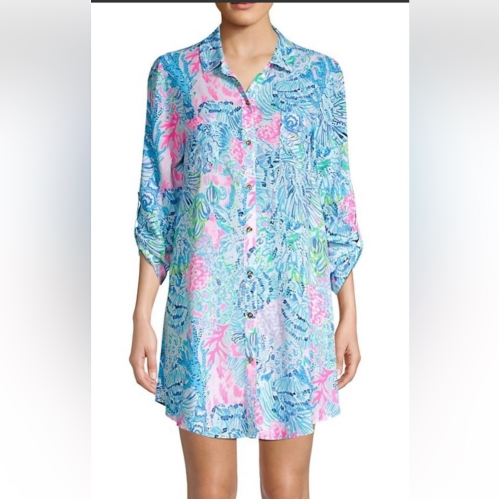 Lilly Pulitzer NWOT Natalie shirtdress cover-up in the "Sink or Swim" print.